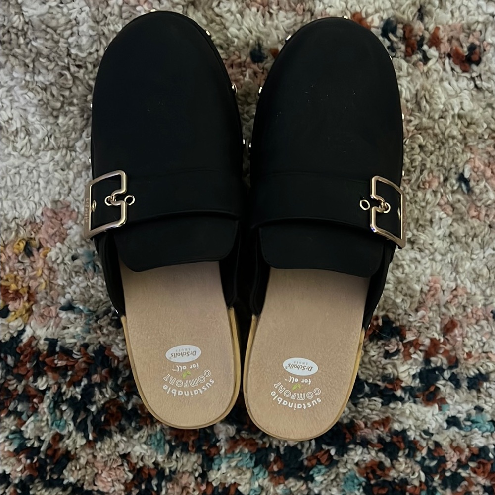 Dr. Scholl's Black Mules with Decorative Buckles